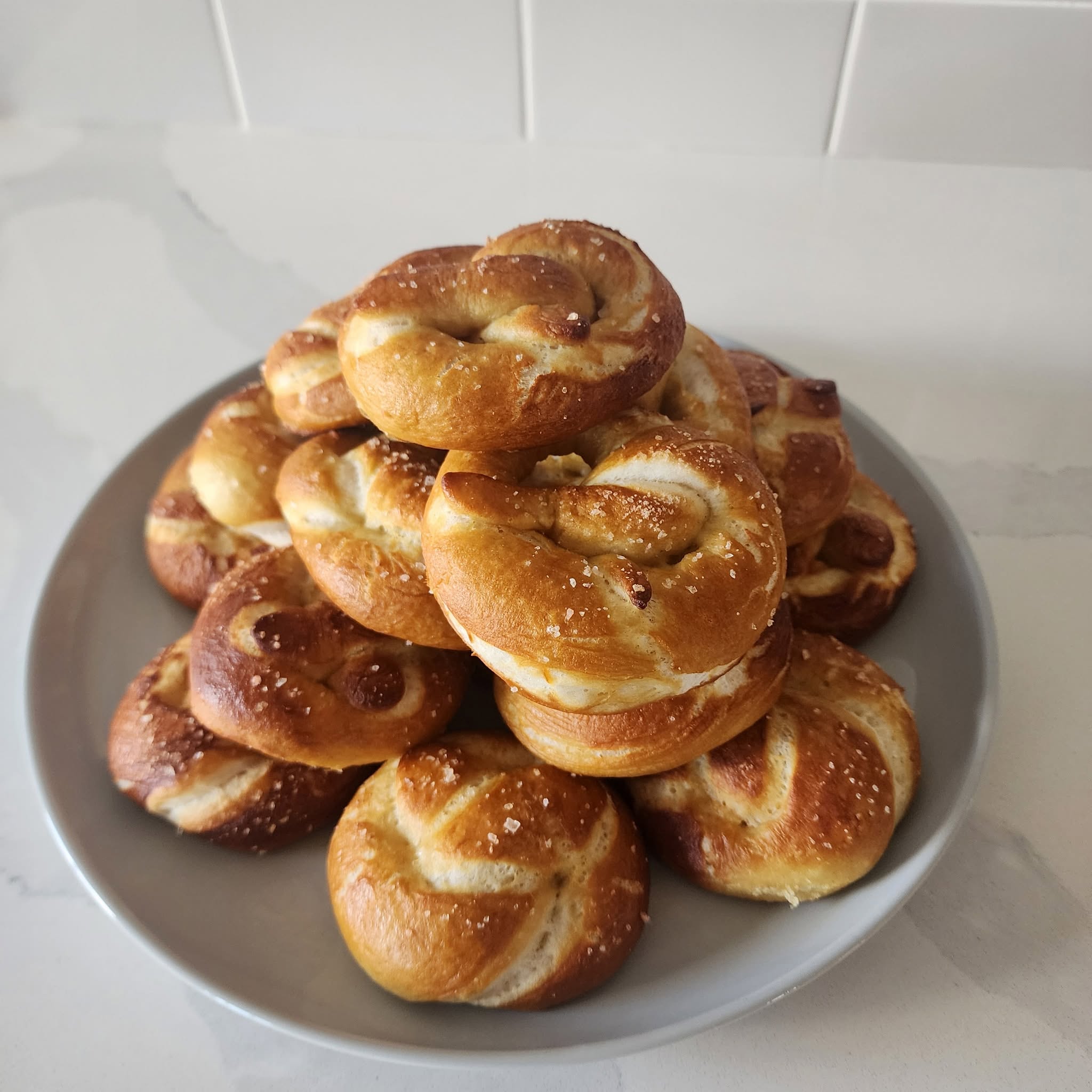Freshly baked salted soft pretzels